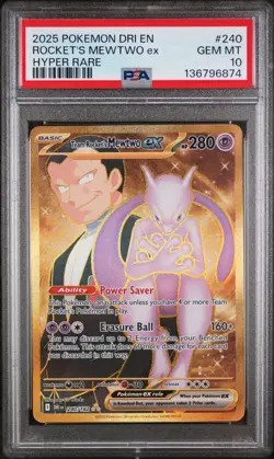 2025 POKEMON DRI EN-DESTINED RIVALS HYPER RARE TEAM ROCKET'S MEWTWO EX PSA 10 - Image 1