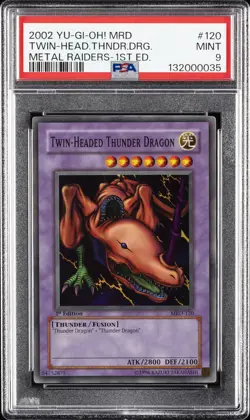 2002 YU-GI-OH! MRD-METAL RAIDERS 1ST EDITION TWIN-HEADED THUNDER DRAGON PSA 9 - Image 1