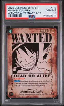 2025 ONE PIECE CARRYING ON HIS WILL WANTED ALT ART #118 MONKEY D. LUFFY PSA 10 - Image 1