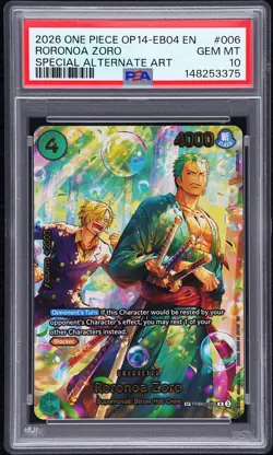 2026 ONE PIECE EB04-THE AZURE SEA'S SEVEN ALTERNATE ART #006 RORONOA ZORO PSA 10 - Image 1