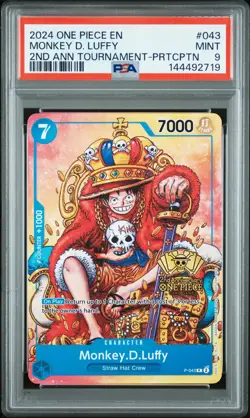 2024 ONE PIECE PROMOS 2ND ANNIV TOURNAMENT-PARTICIPATION MONKEY D. LUFFY PSA 9 - Image 1