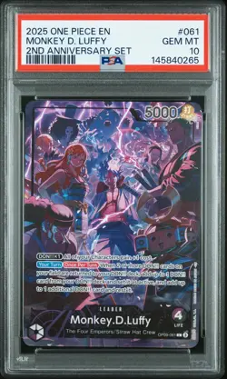 2025 ONE PIECE ENGLISH VERSION 2ND ANNIVERSARY SET #061 MONKEY D. LUFFY PSA 10 - Image 1