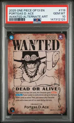 2025 ONE PIECE CARRYING ON HIS WILL WANTED ALT ART #119 PORTGAS D. ACE PSA 10 - Image 1