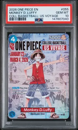 2026 ONE PIECE PROMOS COLLEGE BASKETBALL : US VOYAGE MONKEY D. LUFFY PSA 10 - Image 1