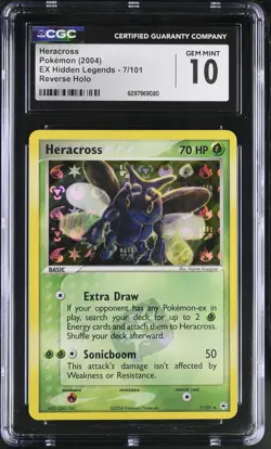 CGC 10 GEM MINT Heracross 2004 EX Hidden Legends 7/101 Reverse Holo Pokemon Card - Image 1