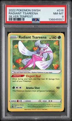 2022 POKEMON SWORD & SHIELD SILVER TEMPEST #016 RADIANT TSAREENA PSA 8 - Image 1