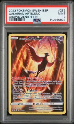 2023 POKEMON SWSH BLACK STAR PROMO CROWN ZENITH TIN #282 GALARIAN ARTICUNO PSA 9 - Image 1