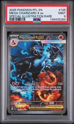 2025 POKEMON PFL SPECIAL ILLUSTRATION RARE #125 MEGA CHARIZARD X EX PSA 9 - Image 1