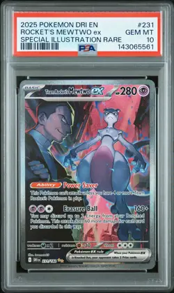 2025 POKEMON DRI SPECIAL ILLUSTRATION RARE #231 TEAM ROCKET'S MEWTWO EX PSA 10 - Image 1