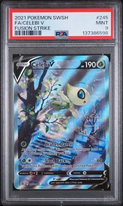 2021 POKEMON SWORD & SHIELD FUSION STRIKE #245 FULL ART/CELEBI V PSA 9 - Image 1
