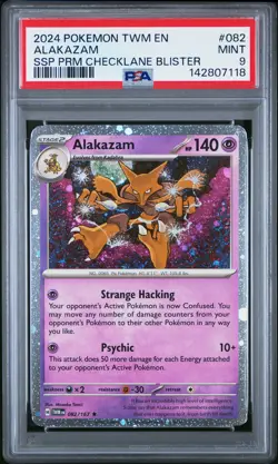 2024 POKEMON TWM SURGING SPARKS PREMIUM CHECKLANE BLISTER #082 ALAKAZAM PSA 9 - Image 1