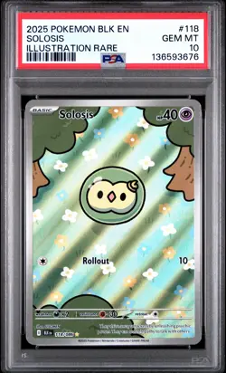 2025 POKEMON BLK EN-BLACK BOLT ILLUSTRATION RARE #118 SOLOSIS PSA 10 - Image 1