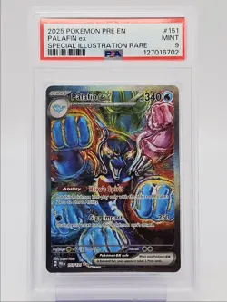 PALAFIN EX 2025 POKEMON PRISMATIC SPECIAL ILLUSTRATION RARE MINT PSA 9 Q0004 - Image 1