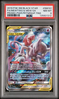 2019 POKEMON SM BLACK STAR PROMO #SM191 FULL ART/MEWTWO & MEW GX PSA 8 - Image 1