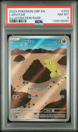 2023 POKEMON OBF EN-OBSIDIAN FLAMES ILLUSTRATION RARE #203 LARVITAR PSA 8 - Image 1