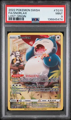 2022 POKEMON SWORD & SHIELD LOST ORIGIN #TG10 FULL ART/SNORLAX PSA 9 - Image 1