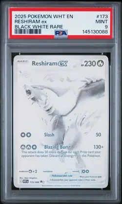 2025 POKEMON WHT EN-WHITE FLARE BLACK WHITE RARE #173 RESHIRAM EX PSA 9 - Image 1