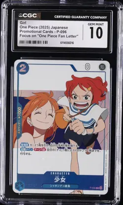 2025 ONE PIECE JAPANESE PROMO "ONE PIECE FAN LETTER" #P-096 GIRL CGC 10 - Image 1