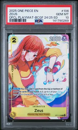 2025 ONE PIECE PROMOS PLAYMAT-BANDAI CARD GAMES FEST 24-25 #106 ZEUS PSA 10 - Image 1