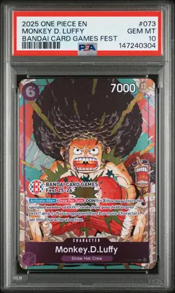 2025 ONE PIECE PROMOS BANDAI CARD GAMES FEST #073 MONKEY D. LUFFY PSA 10 - Image 1