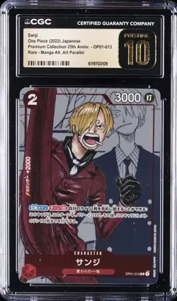 2022 ONE PIECE JPN PREMIUM MANGA ALTERNATE ART #OP01-013 SANJI CGC 10 PRISTINE - Image 1