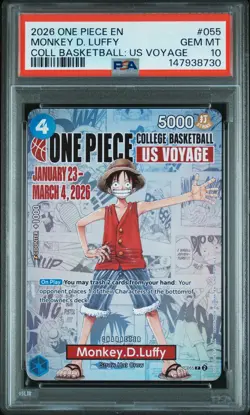 2026 ONE PIECE PROMOS COLLEGE BASKETBALL : US VOYAGE MONKEY D. LUFFY PSA 10 - Image 1