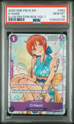 2025 ONE PIECE PROMOS ILLUSTRATION BOX VOL.1 #062 O-NAMI PSA 10 - Image 1
