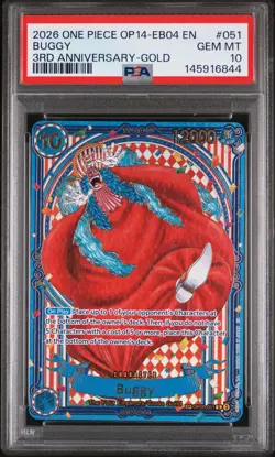 2026 ONE PIECE EB04-THE AZURE SEA'S SEVEN 3RD ANNIVERSARY-GOLD #051 BUGGY PSA 10 - Image 1