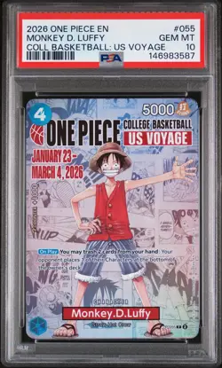 2026 ONE PIECE PROMOS COLLEGE BASKETBALL : US VOYAGE MONKEY D. LUFFY PSA 10 - Image 1