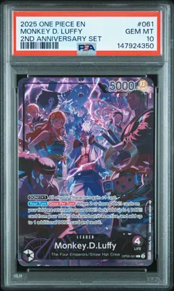 2025 ONE PIECE ENGLISH VERSION 2ND ANNIVERSARY SET #061 MONKEY D. LUFFY PSA 10 - Image 1