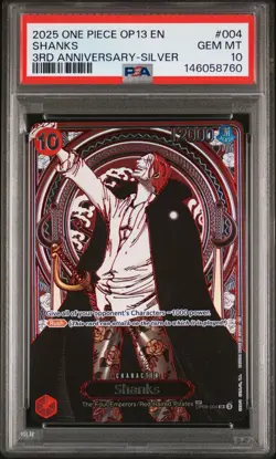 2025 ONE PIECE OP13-CARRYING ON HIS WILL 3RD ANNIV-SILVER #004 SHANKS PSA 10 - Image 1