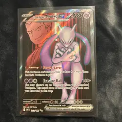 Pokemon TCG Destined Rivals Team Rockets Mewtwo EX Ultra Rare Card 213/182 - Image 1