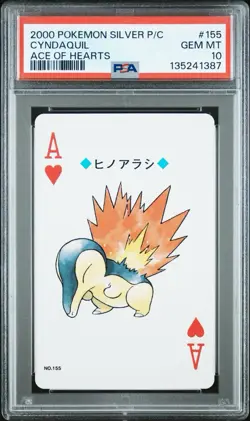 Cyndaquil ~ 2000 Pokemon Japanese Silver Playing Card Ace of Hearts #155 PSA 10 - Image 1