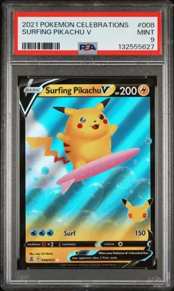 2021 POKEMON CELEBRATIONS #008 SURFING PIKACHU V PSA 9 - Image 1