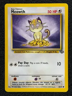 Meowth 56/64 Base Set Series Jungle Common 1999 Pokemon Card TCG WOTC NM - Image 1