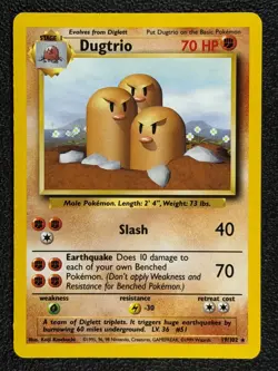 Dugtrio 19/102 Base Set Series Base Set RARE 1999 Pokemon Card Stage 1 WOTC NM - Image 1
