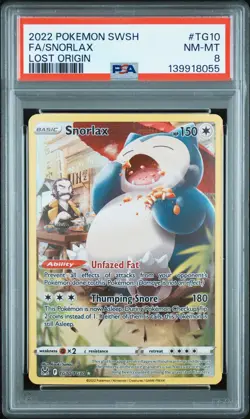 2022 POKEMON SWORD & SHIELD LOST ORIGIN #TG10 FULL ART/SNORLAX PSA 8 - Image 1
