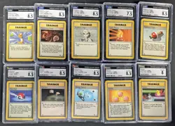 Lot (10) 1999 Pokemon Assorted CGC Graded Trainer Cards w/ Pokemon Flute - Image 1