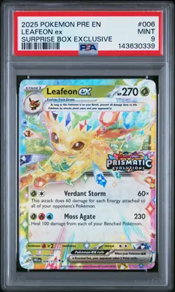 2025 POKEMON PRE EN-PRISMATIC EVOLUTIONS SURPRISE BOX EXCLUSIVE LEAFEON EX PSA 9 - Image 1