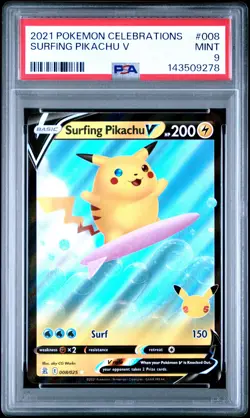 2021 POKEMON CELEBRATIONS #008 SURFING PIKACHU V PSA 9 - Image 1