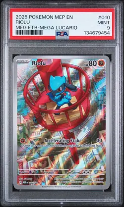 2025 POKEMON MEP EN-ME BLACK STAR PROMO #010 RIOLU PSA 9 - Image 1