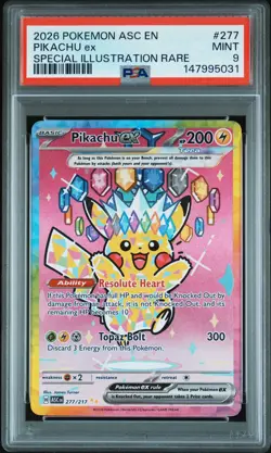 2026 POKEMON ASCENDED HEROES SPECIAL ILLUSTRATION RARE #277 PIKACHU EX PSA 9 - Image 1