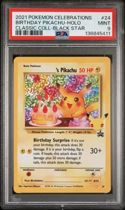 2021 POKEMON CELEBRATIONS CLASSIC COLLECTION #24 BIRTHDAY PIKACHU-HOLO PSA 9 - Image 1