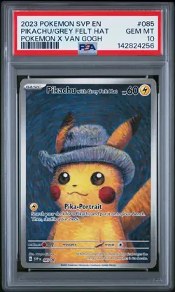 2023 POKEMON SVP EN-SV BLACK STAR PROMO #085 PIKACHU WITH GREY FELT HAT PSA 10 - Image 1
