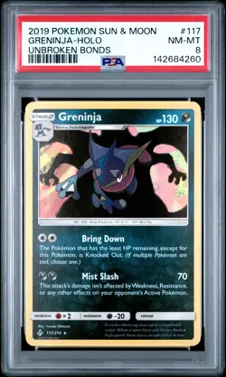 2019 POKEMON SUN & MOON UNBROKEN BONDS #117 GRENINJA-HOLO PSA 8 - Image 1