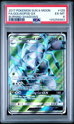 2017 POKEMON SUN & MOON BURNING SHADOWS #129 FULL ART/GOLISOPOD GX PSA 6 - Image 1