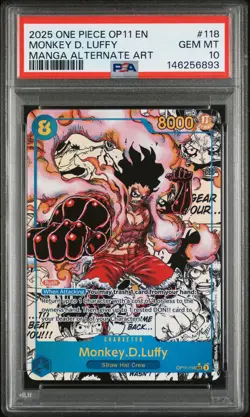 2025 ONE PIECE A FIST OF DIVINE SPEED MANGA ALT ART #118 MONKEY D. LUFFY PSA 10 - Image 1