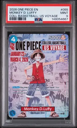 2026 ONE PIECE PROMOS COLLEGE BASKETBALL : US VOYAGE #055 MONKEY D. LUFFY PSA 9 - Image 1