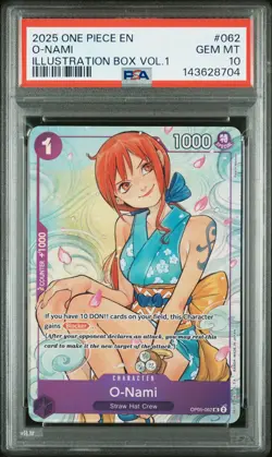 2025 ONE PIECE PROMOS ILLUSTRATION BOX VOL.1 #062 O-NAMI PSA 10 - Image 1