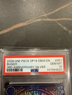2026 ONE PIECE OP14-EB04-THE AZURE SEA'S SEVEN 3RD ANV-SILVER #051 BUGGY PSA 10 - Image 4